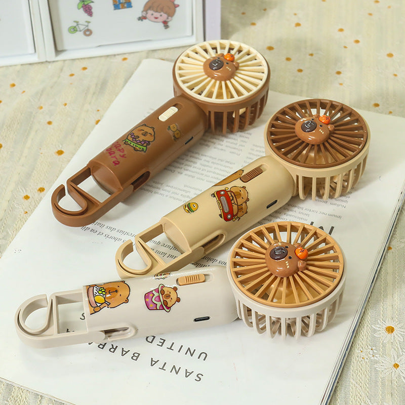Women's Portable Handheld Fan with Integrated LED Light and Animal Design Bowlift