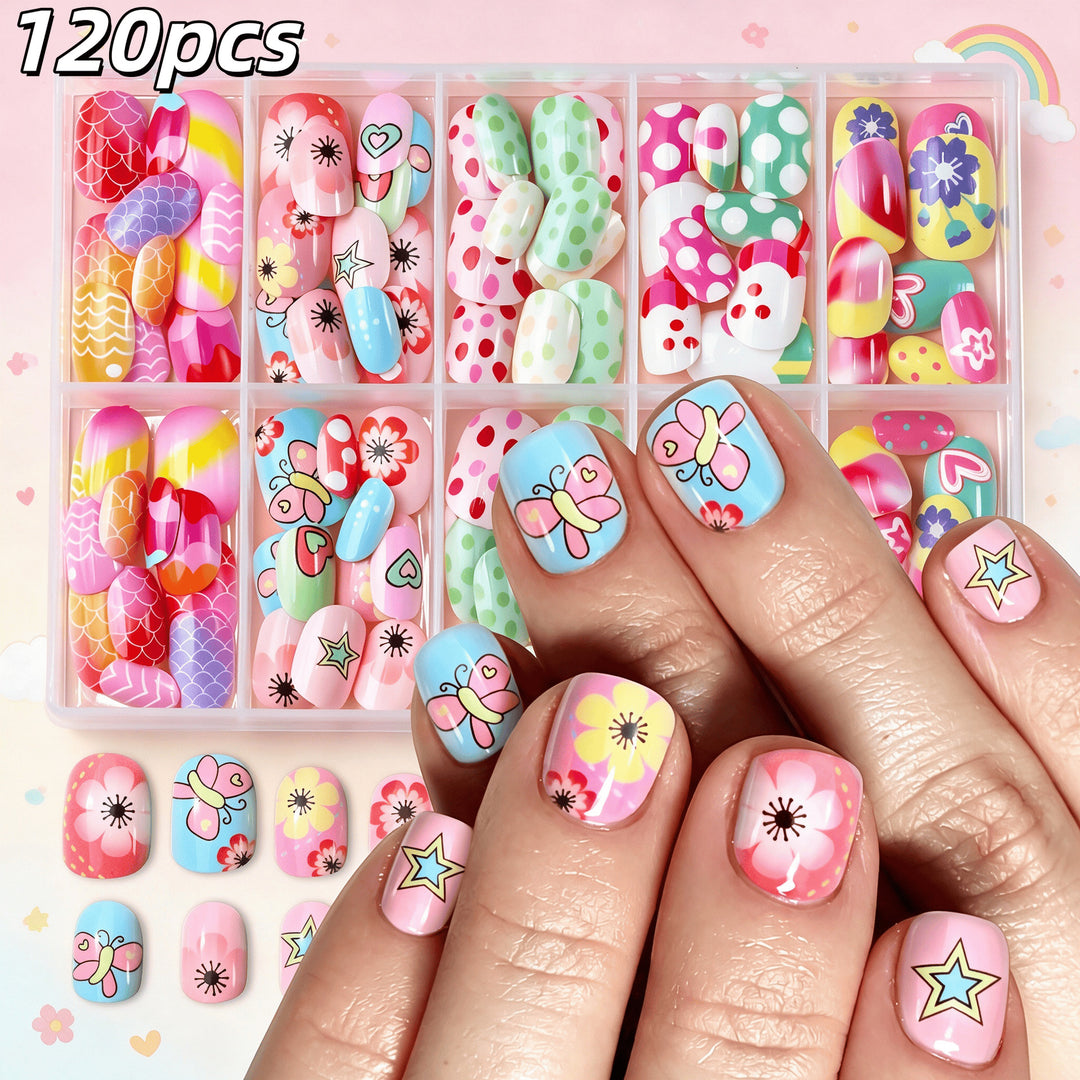 Vibrant Cartoon-Themed Press-On Nail Art Collection Bowlift