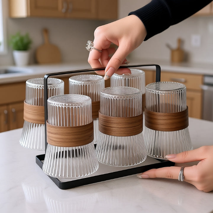 Ribbed Glass Tumbler with Removable Wood Sleeve Bowlift