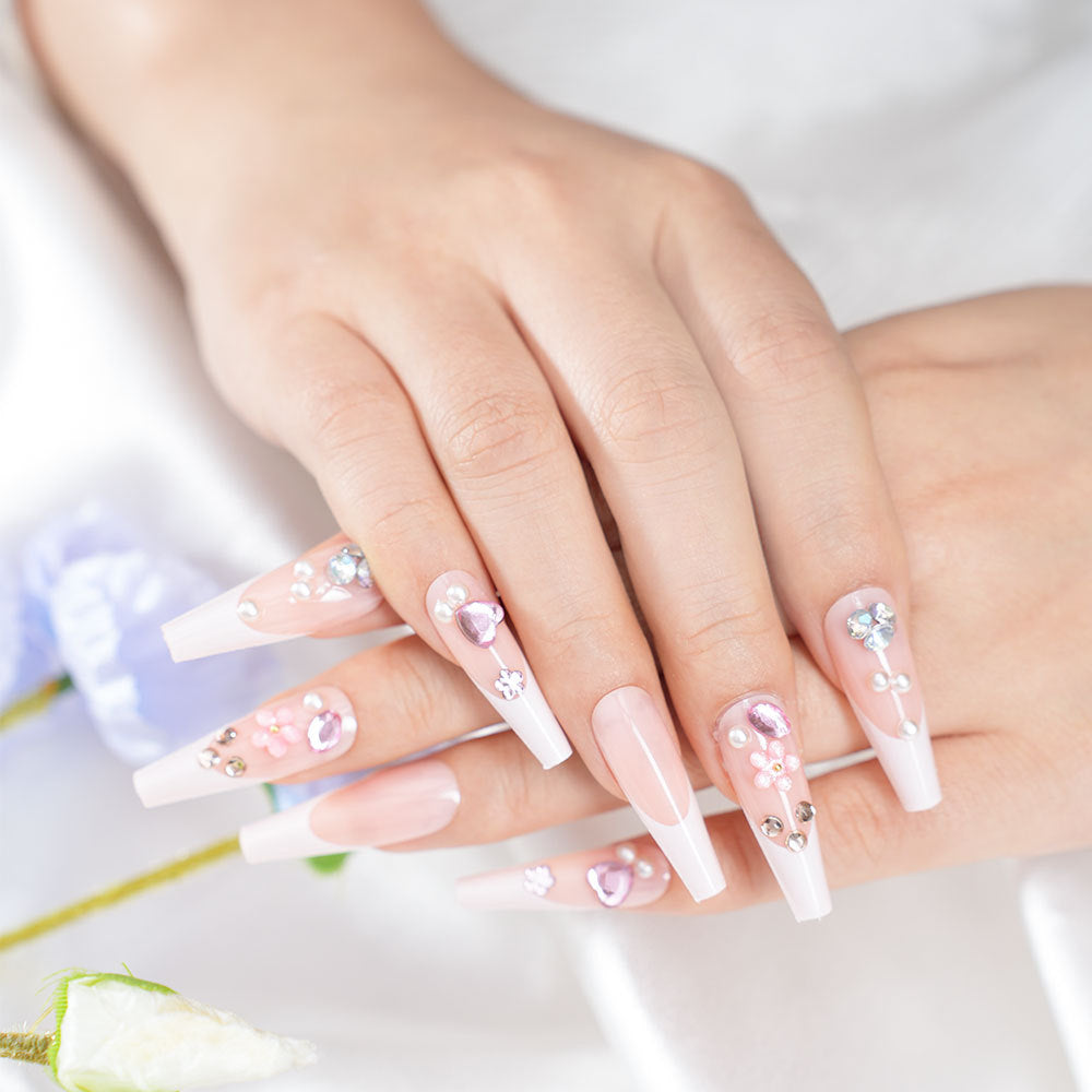 Decorative Glamorous Long Coffin Press-On Nails Bowlift