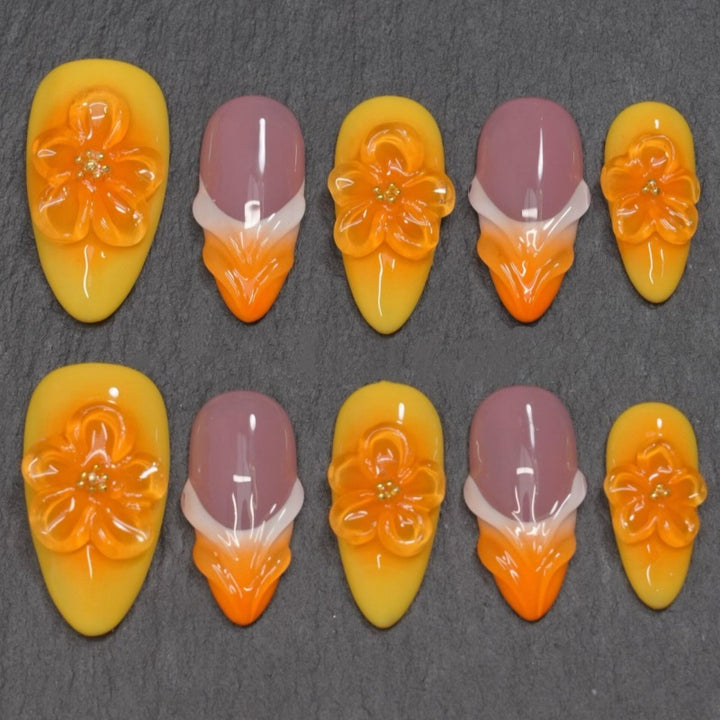 Elegant Floral-Themed Press-On Nail Set Bowlift