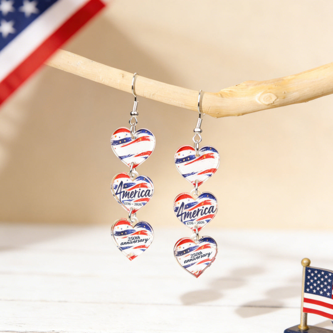 Women's acrylic statement earrings long pendant bow motif with patriotic print Bowlift