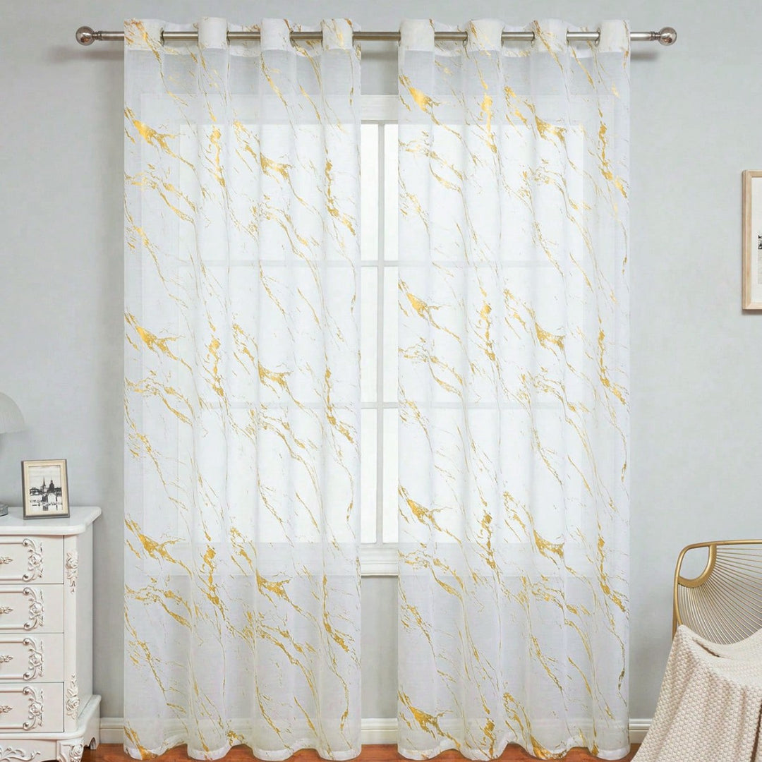 Elegant Marble Print Sheer Window Curtain