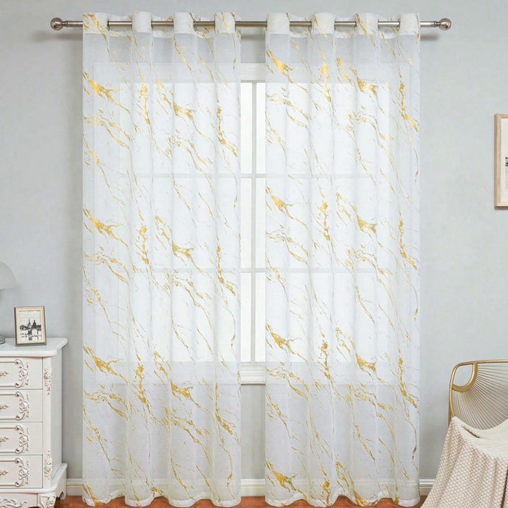 Elegant Marble Print Sheer Window Curtain