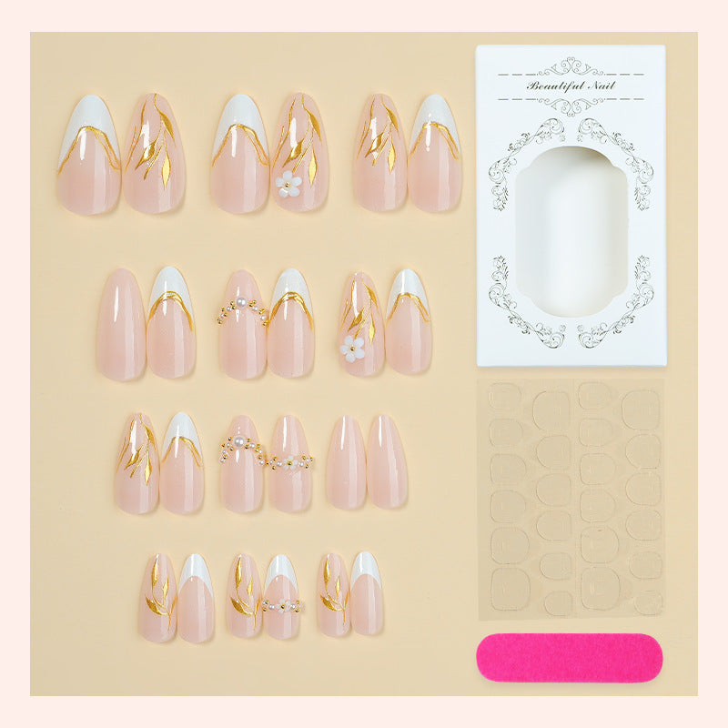 Elegant Decorative Press-On Nail Set with Floral Accents Bowlift