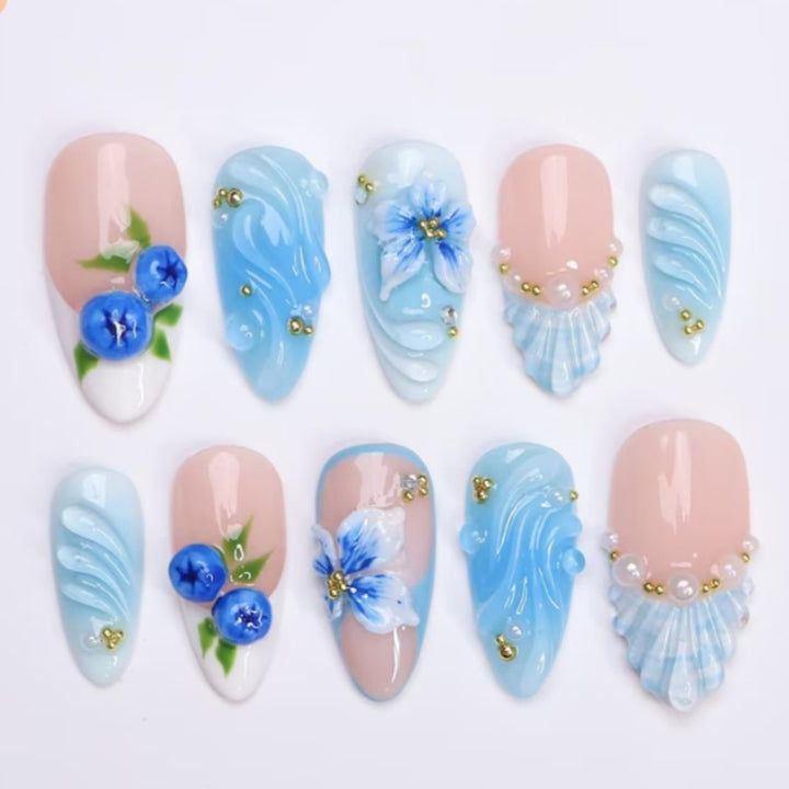 Floral Decorative Press-On Nail Set Bowlift