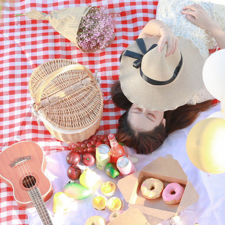 Women braided picnic basket with romantic gingham lining Bowlift