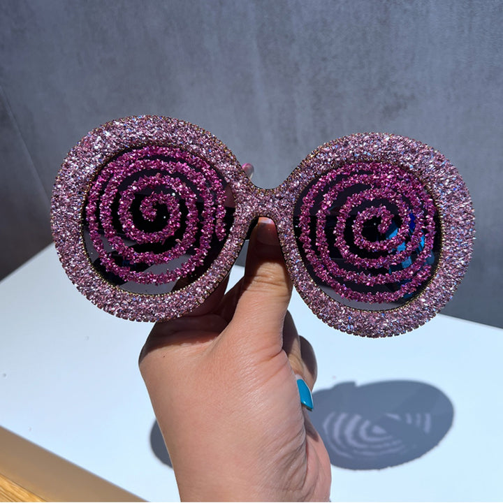 Women's Statement Sunglasses with Spiral Glitter Design Bowlift