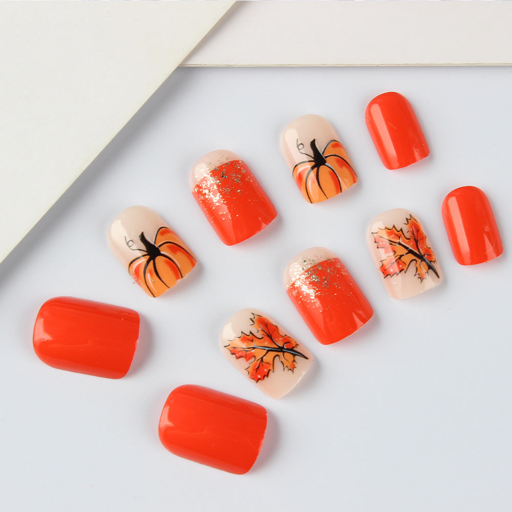 Festive Pumpkin-Themed Press-On Nail Set Bowlift