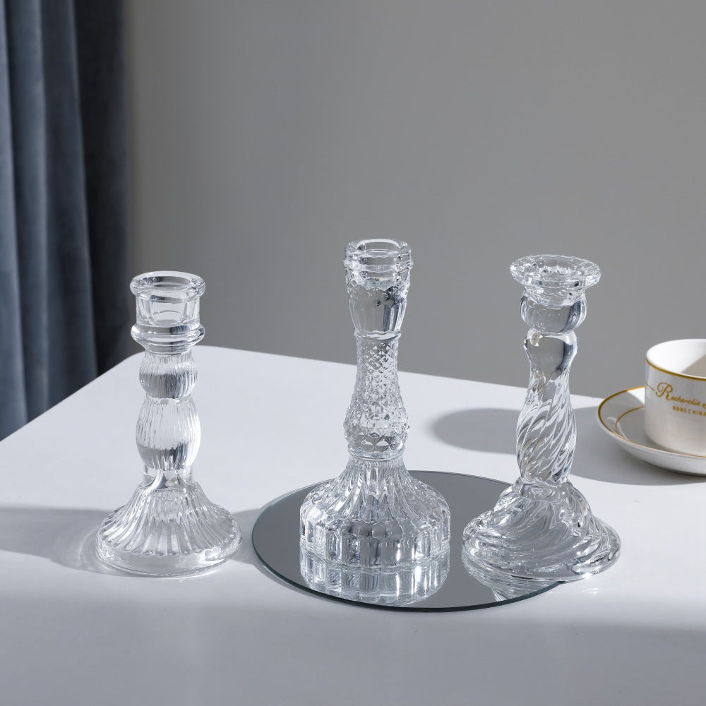 Tall Pressed Glass Decorative Candlestick Holder Bowlift