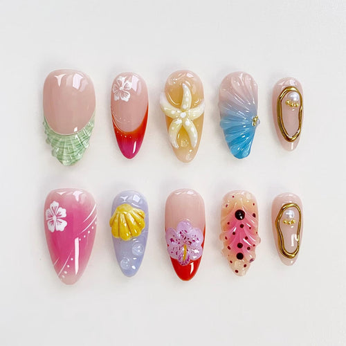 Artistic acrylic nails with maritime designs Bowlift