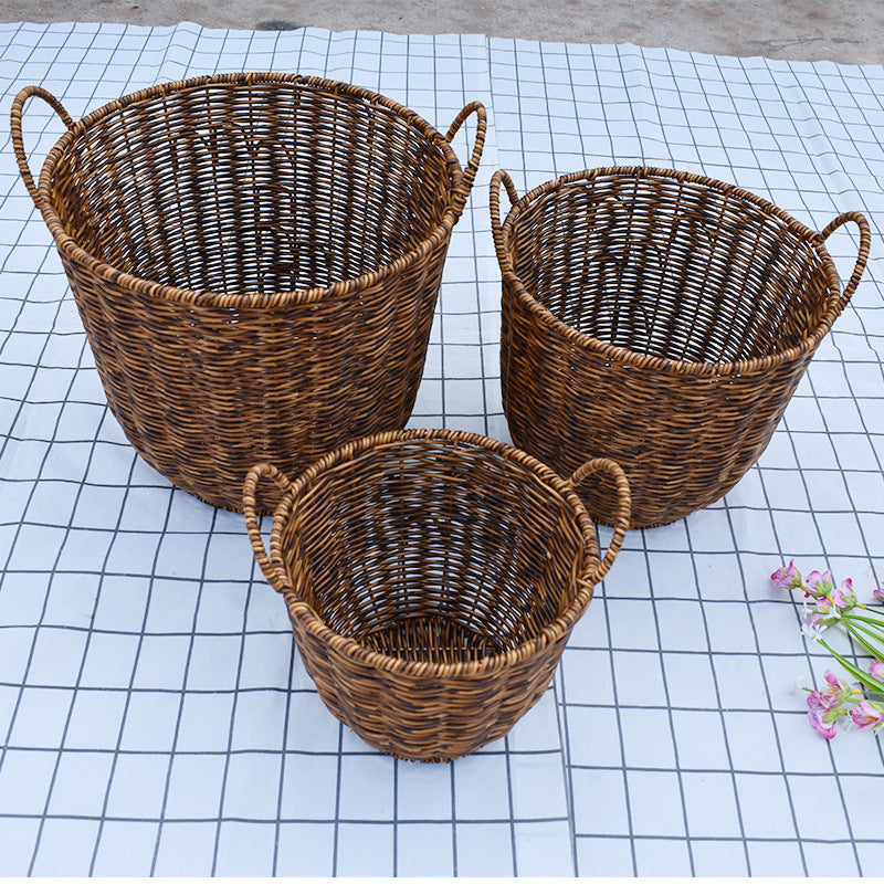 Artisan Woven Round Storage Basket Bowlift