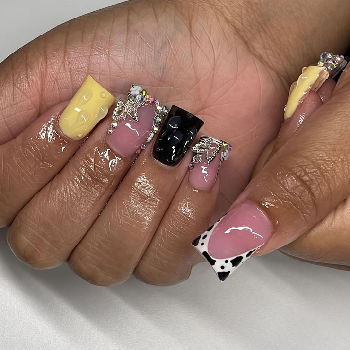 Artistic Multi-Texture Nail Extensions Bowlift