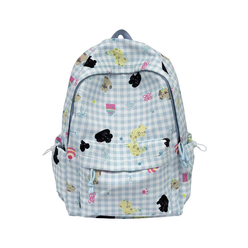 Backpack with Creative Checkered Pattern and Playful Appliqués Bowlift