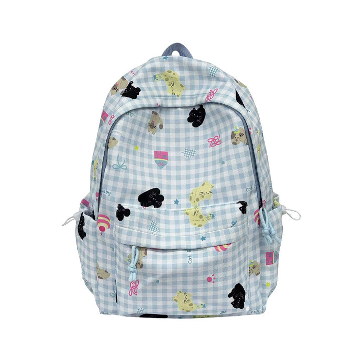Backpack with Creative Checkered Pattern and Playful Appliqués Bowlift