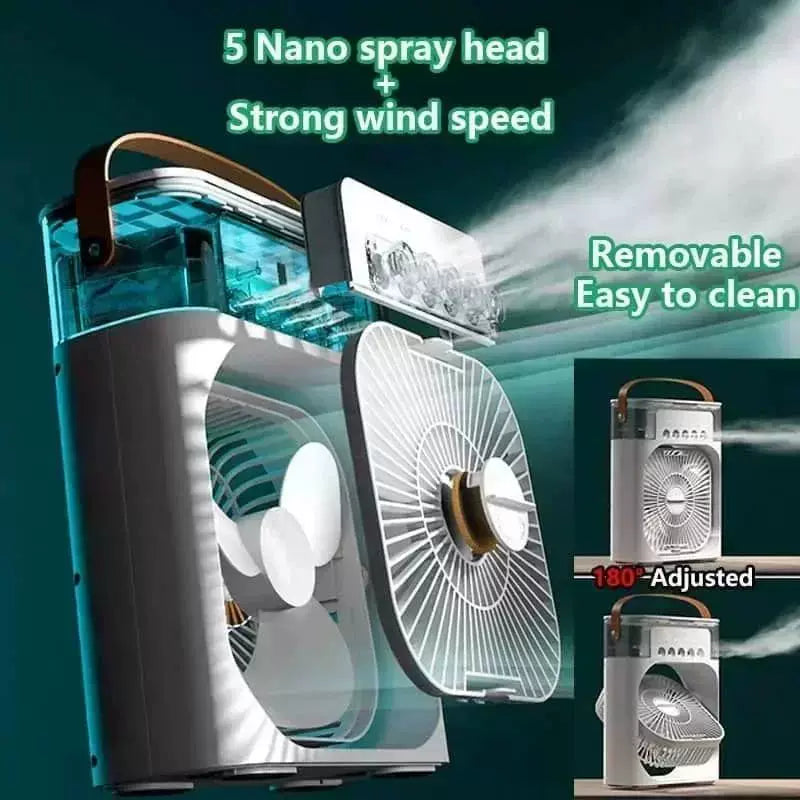 Unisex One Size USB humidifying portable fan with three speed settings, seven-color mood light, removable water tank, and sturdy carrying handle Bowlift