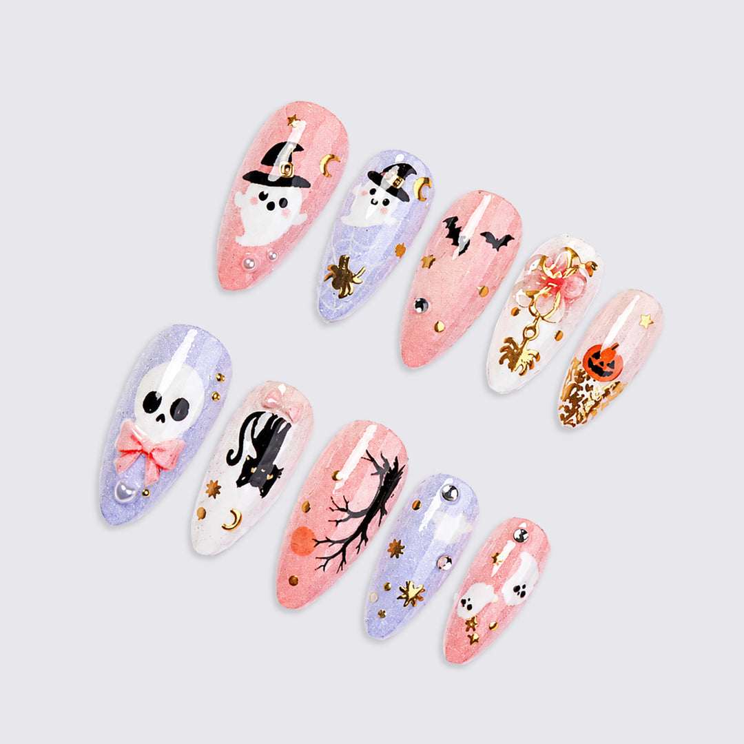 Halloween Artificial Nail Set with Creative, Spooky Designs Bowlift