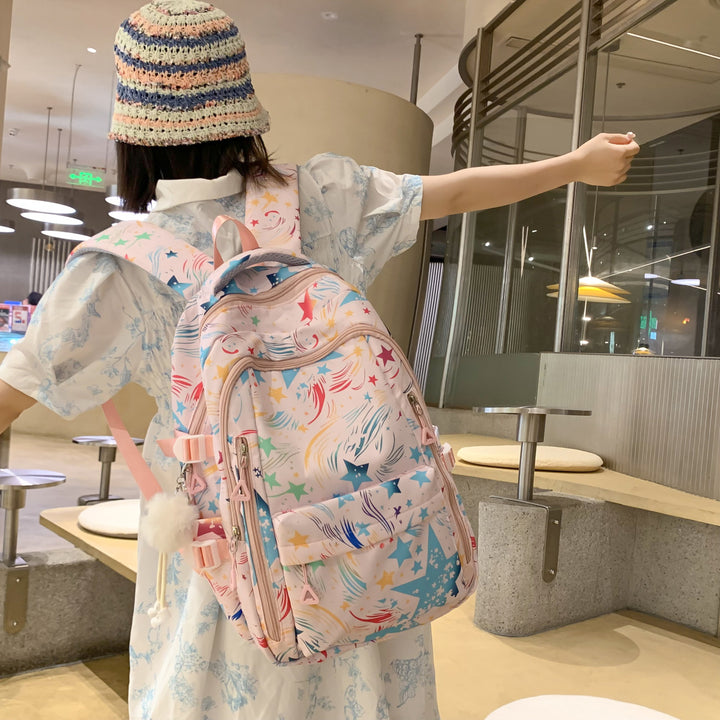 Backpack with Colorful Star Pattern and Innovative Storage Options Bowlift