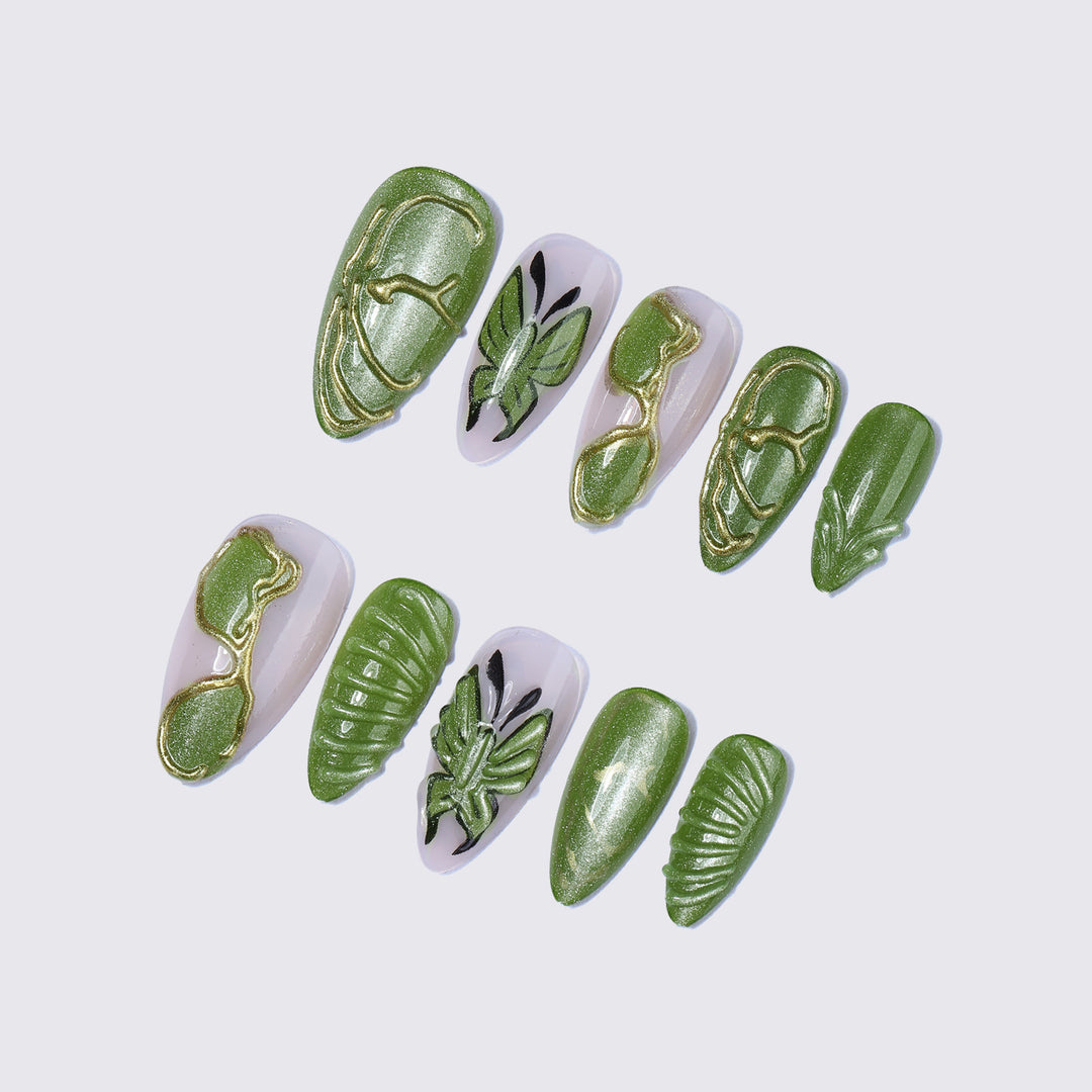 Creative Nail Art Set with Insect and Leaf Patterns Bowlift