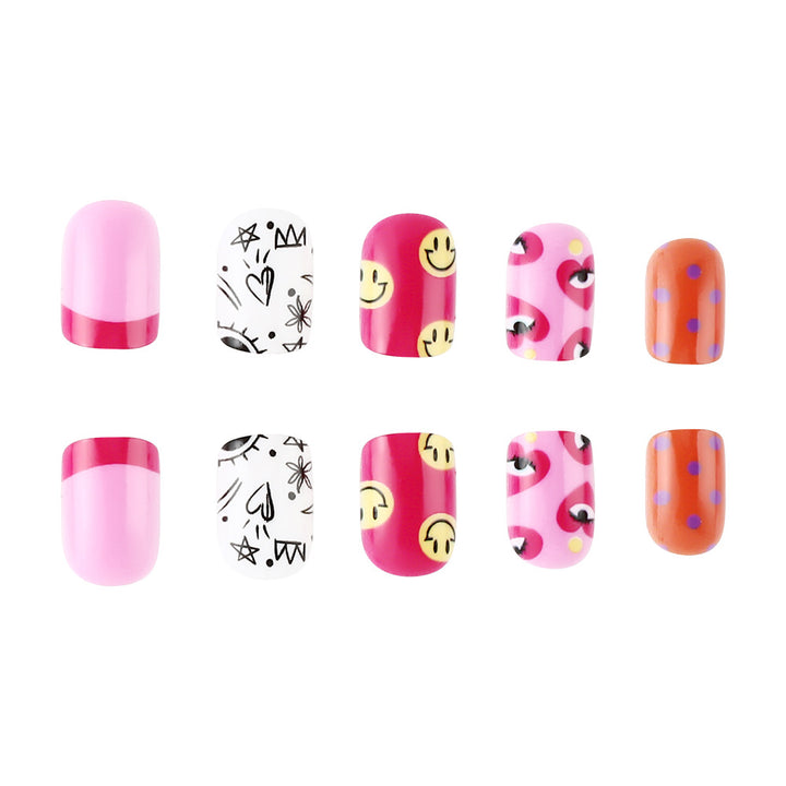 Artistic Press-On Nail Art Set with Playful Designs Bowlift