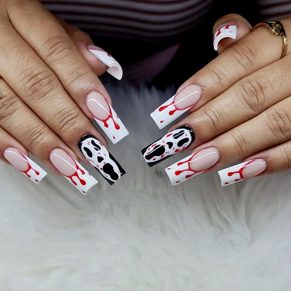 Gothic Blood-Spatter Acrylic Nail Art Extensions Bowlift