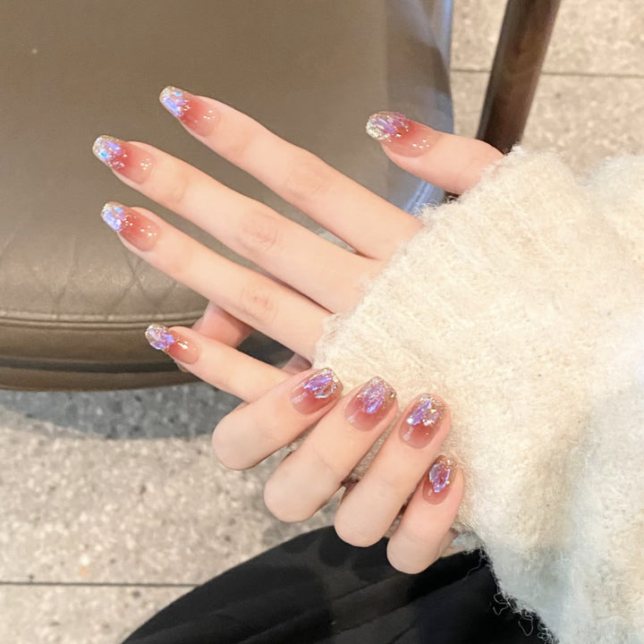 Glittering Ombre Press-On Nails with Stylish Crystal Accents Bowlift