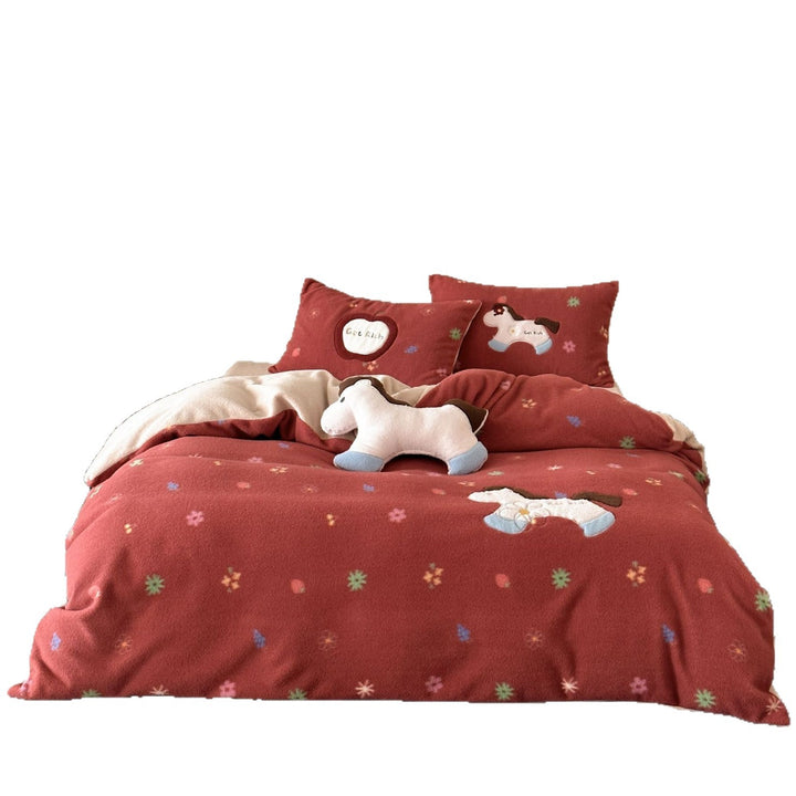 Plush Fleece Embroidered Duvet Cover and Pillowcase Set