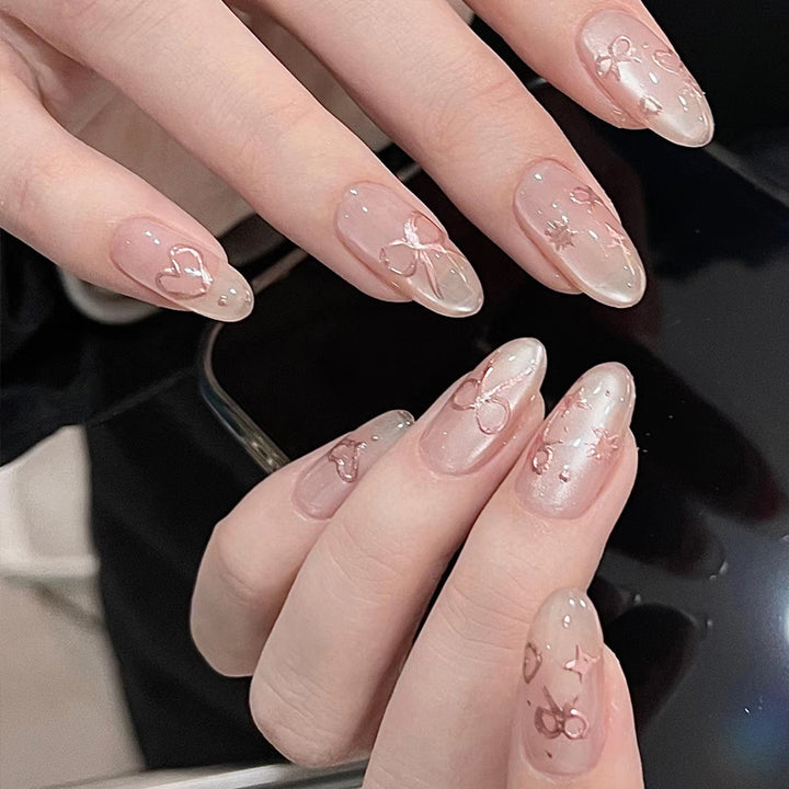 Elegant Artistic Press-On Nail Art with Bow & Heart Designs Bowlift