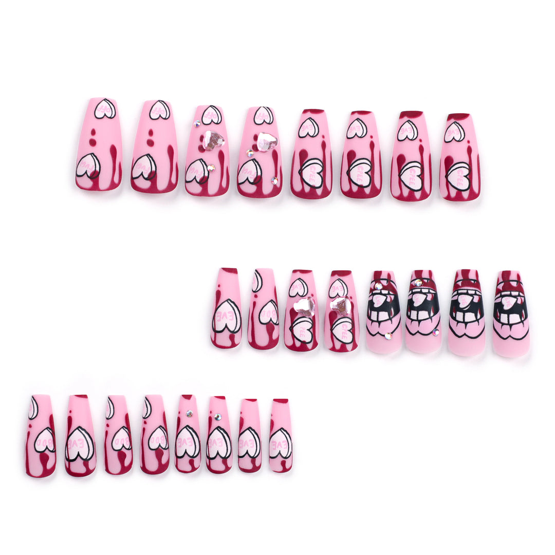 Artful stiletto nails with hearts and glitter accents Bowlift