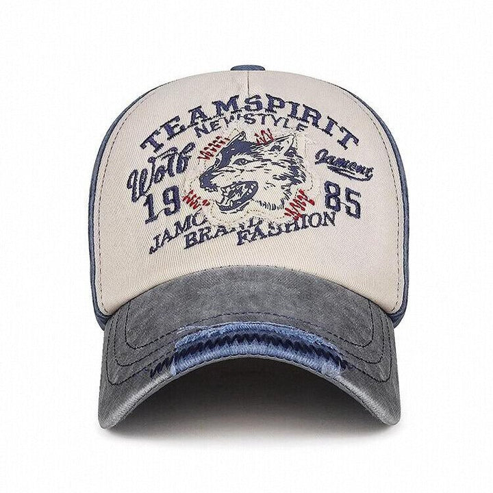 Men's Vintage-Inspired Wolf Graphic Baseball Cap Bowlift