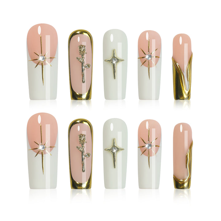 Creative nail art set with golden accents and floral details Bowlift