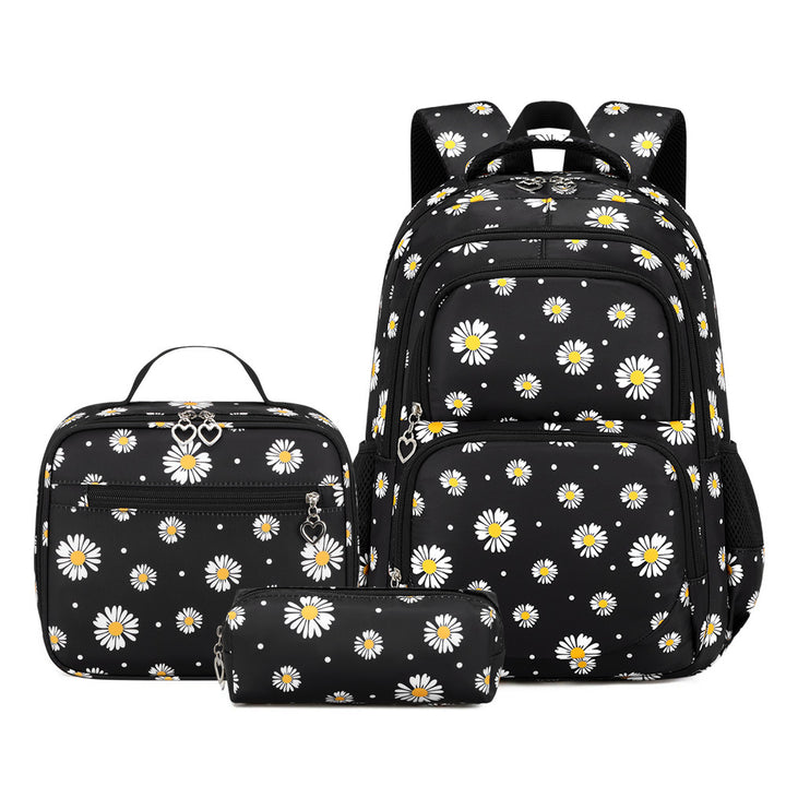 Daisy Print School Backpack Set with Insulated Lunch Bag & Pencil Case Bowlift