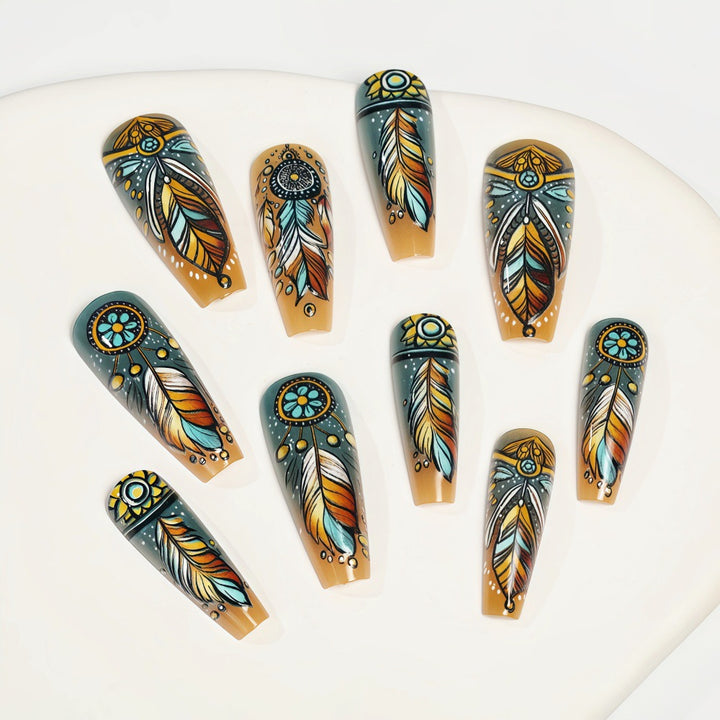 Creative feather design artificial nails Bowlift