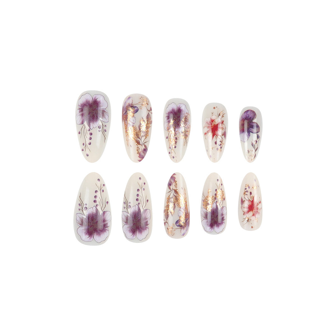 Floral-Design Elegant Stiletto Press-On Nails Bowlift