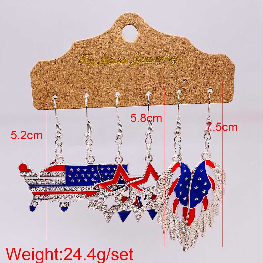 Women's nan set lightweight statement drop earrings made of wood-acrylic with hook closure and star-stripe motif Bowlift
