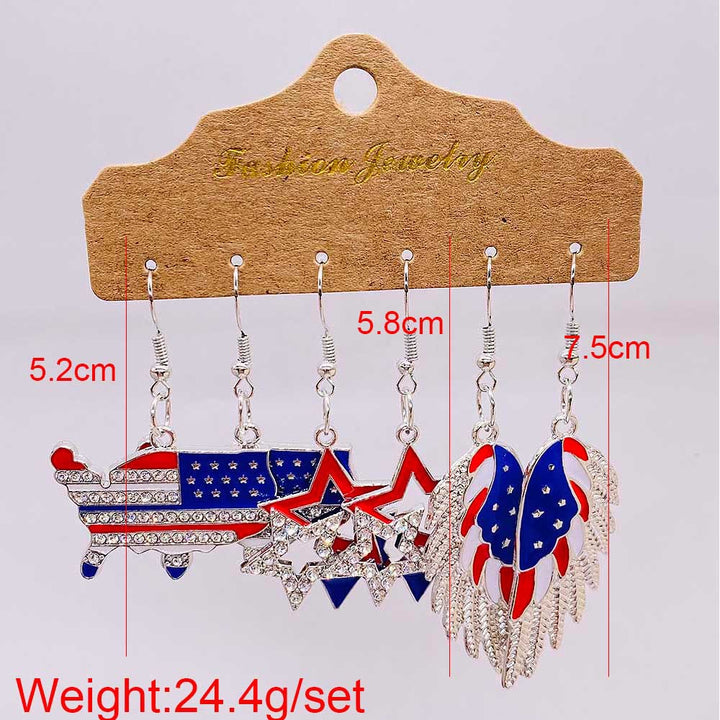 Women's nan set lightweight statement drop earrings made of wood-acrylic with hook closure and star-stripe motif Bowlift