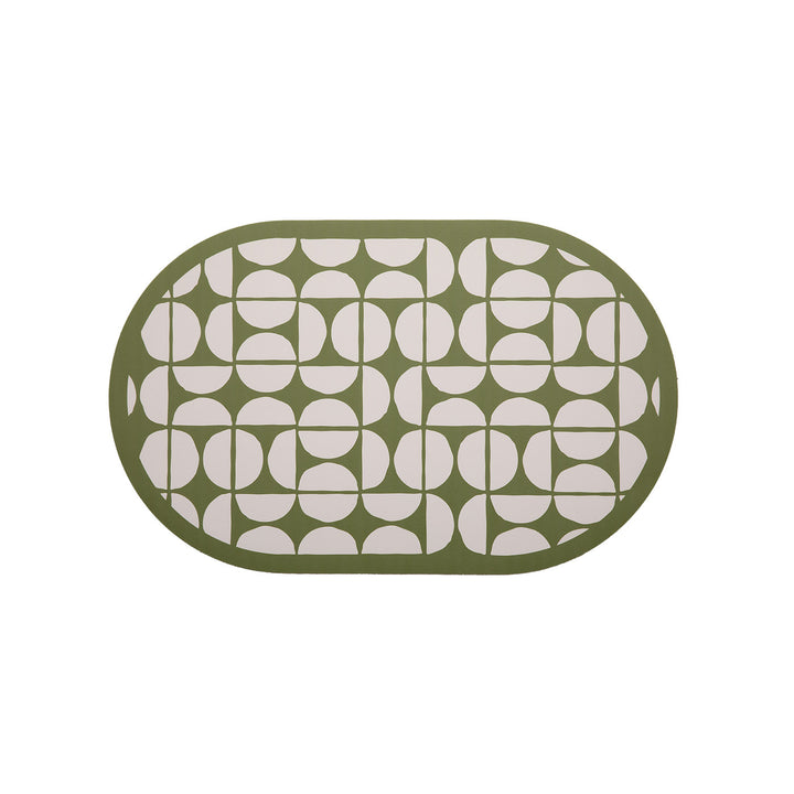 Oval wipeable placemat with tulip pattern, padded edge and non-slip bottom