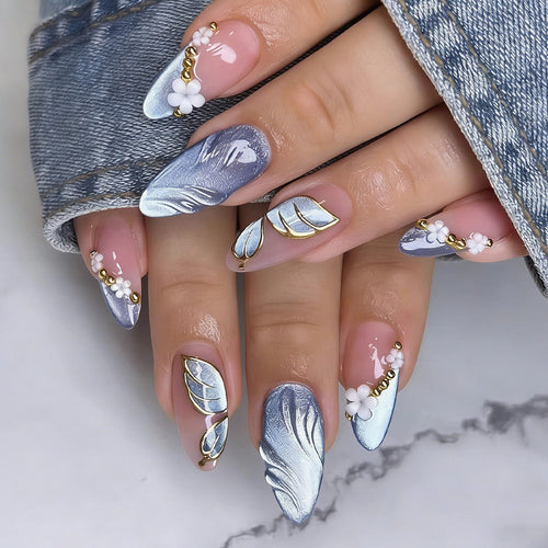 Artificial Nails In Elegant Flower and Leaf Design Bowlift