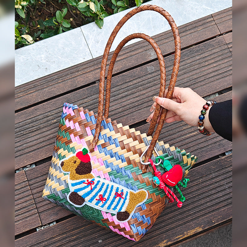 Handcrafted basket bag with colorful animal design Bowlift