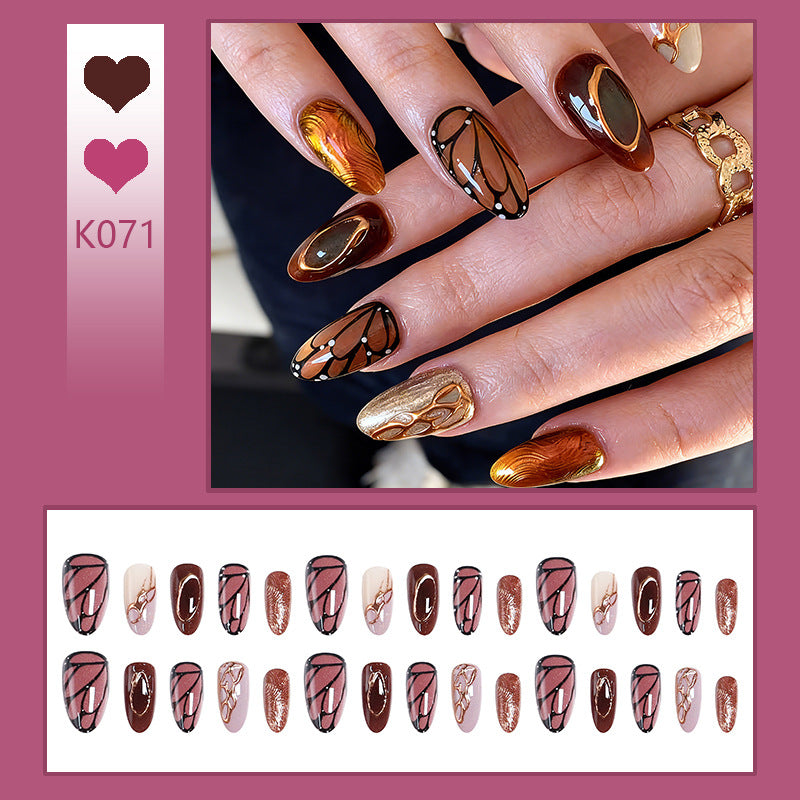 Artificial nail set with elegant gold and black design Bowlift