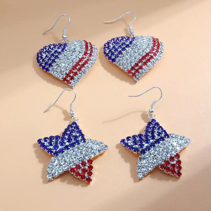 Women's heart-shaped rhinestone statement earrings with multi-row crystal embellishments and fishhook closure Bowlift