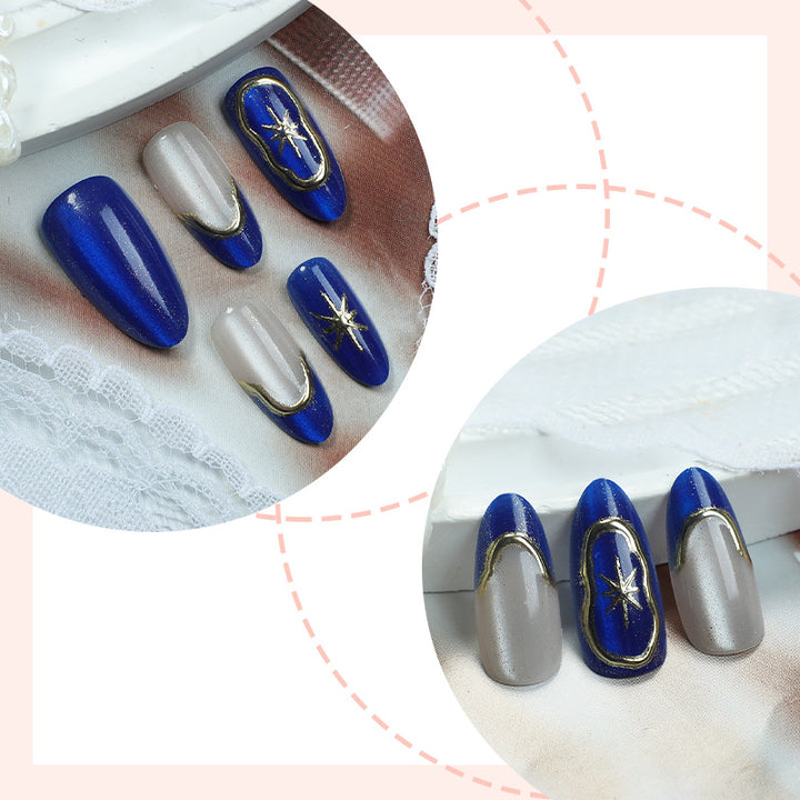 Artistic Press-On Nail Set with Elegant Star Designs Bowlift