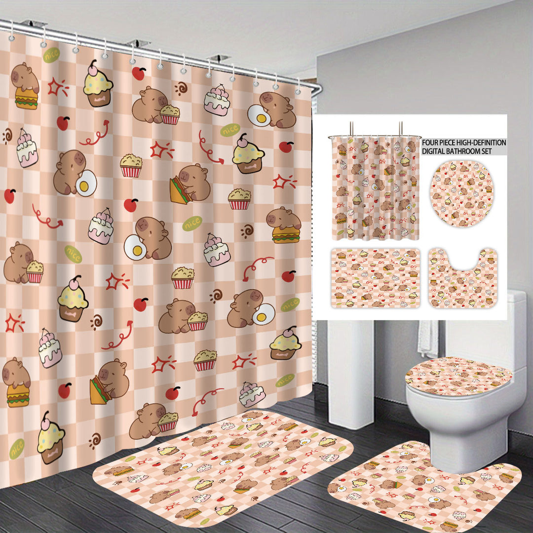 Cute Bear-Themed Four-Piece Bathroom Set Bowlift
