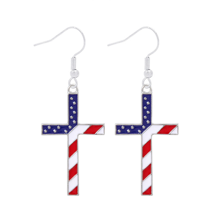 Women's star-shaped enamel earrings with USA flag motif and gold-plated fish Bowlift