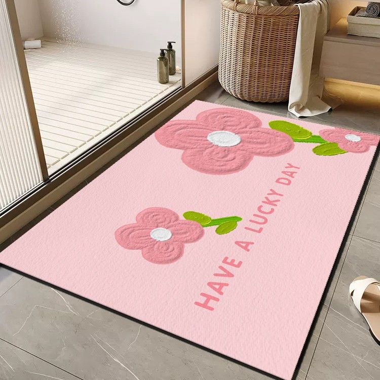 Cheerful Floral Message Bath Mat Bowlift