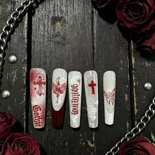 Gothic Themed Press-On Nail Art Bowlift