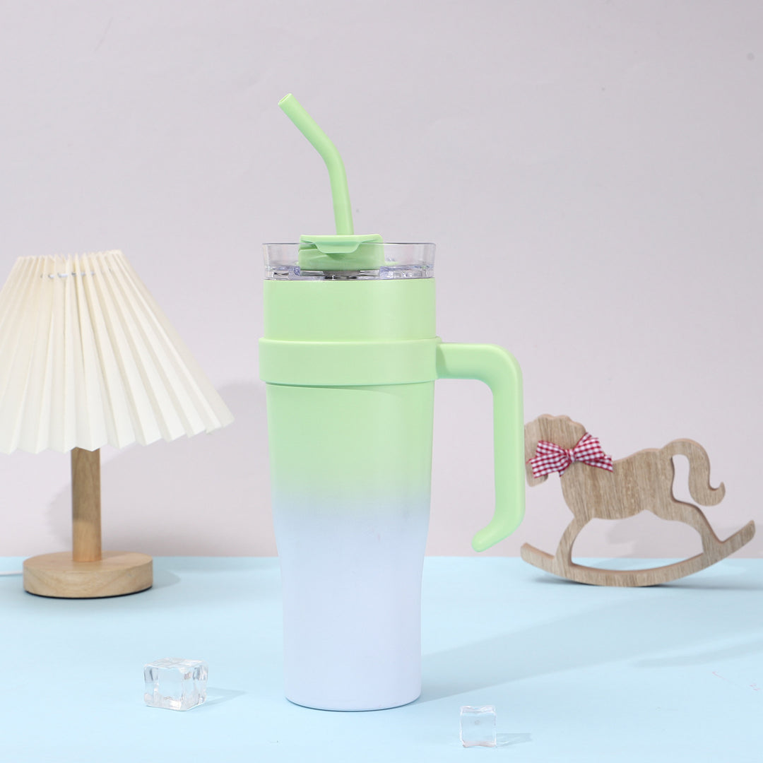 Women Insulated Mug with Plastic Handle and Integrated Straw Bowlift