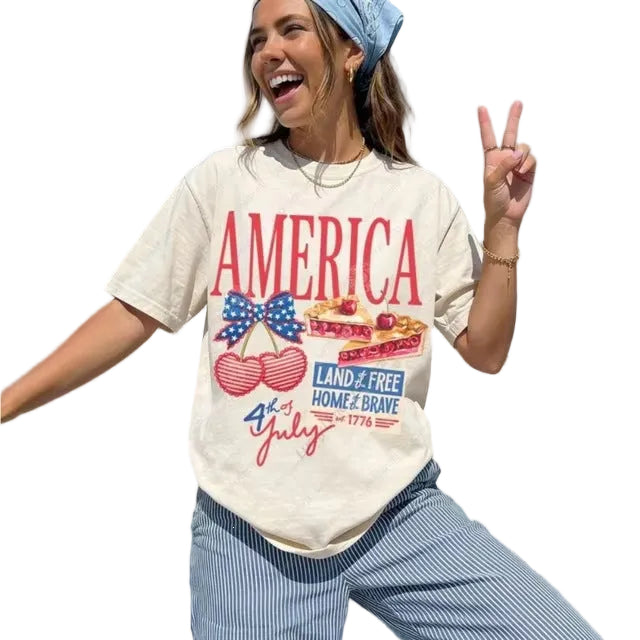 Women's nan patriotic oversized cotton graphic tee with relaxed boxy fit Bowlift