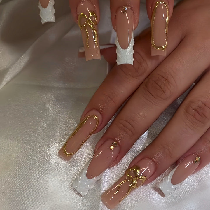 Elegant Bow-Embellished Press-On Nails Bowlift