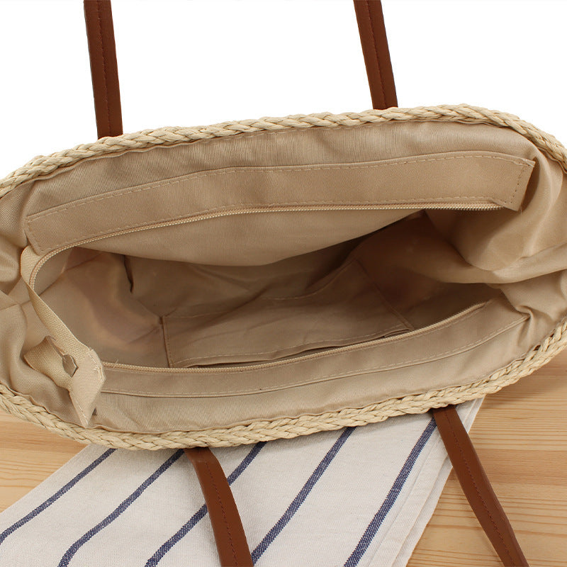 Fashionable straw bag with leather details Bowlift